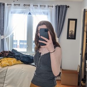 Size S, aerie tank top, beautiful gray with lovely brown buttons.